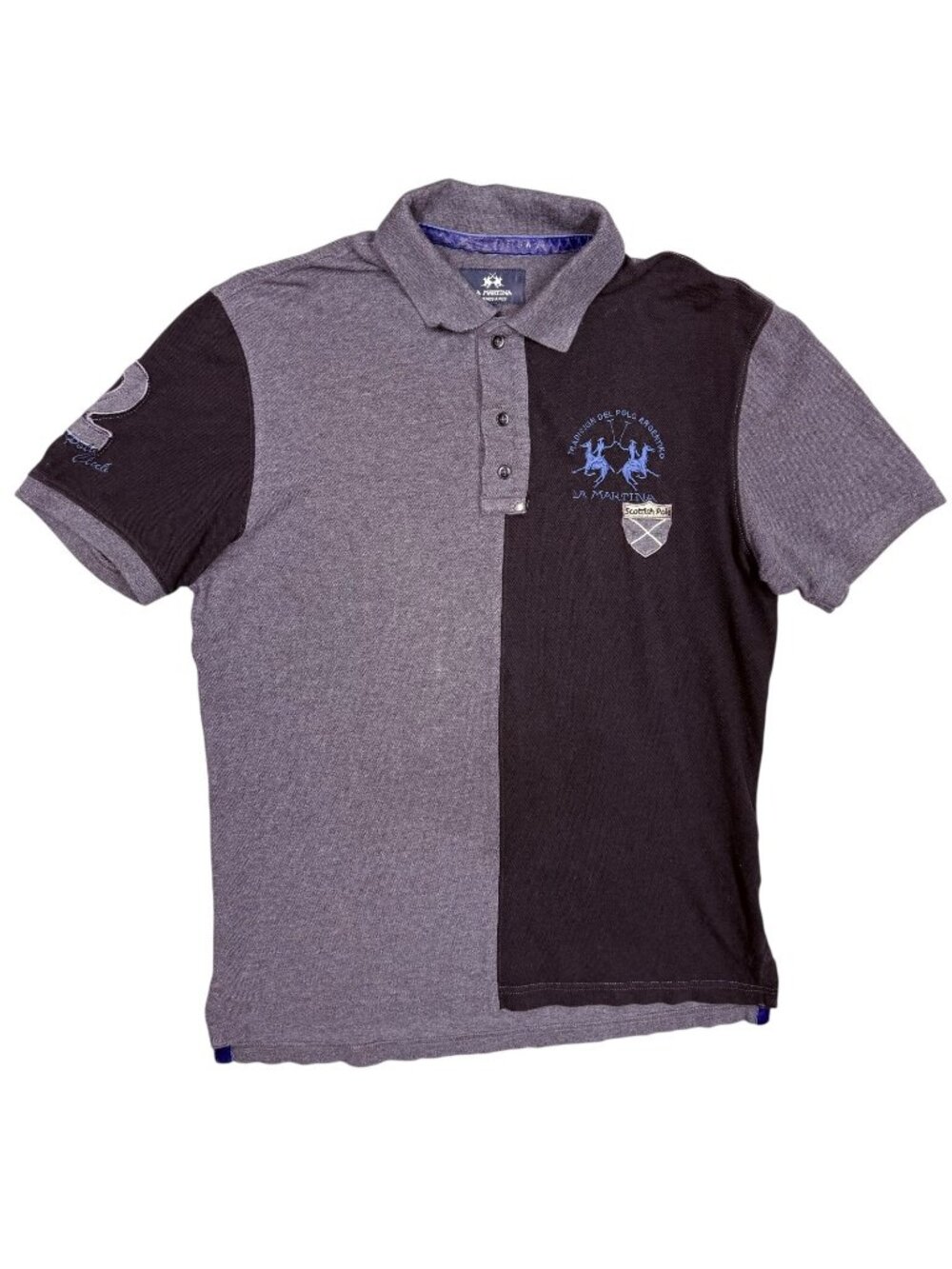 La Martina Polo Shirt Black/Grey Short Sleeve Embroidered Small